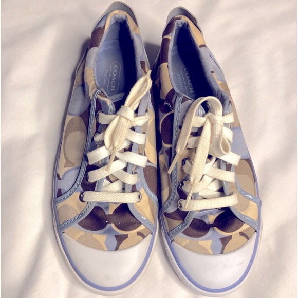 Coach Barrett blue tan low top canvas signature C print sneakers - Picture 3 of 10